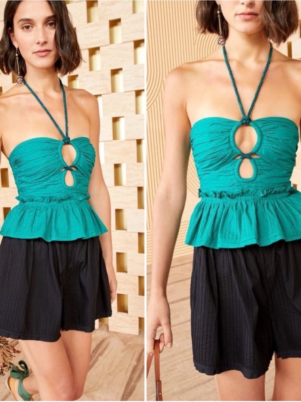 Ulla Johnson Teal Halter Peplum Cutout Top